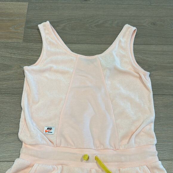 NIKE Girls Heritage Pink Peach Terry Tank Top Romper Shorts Size Large - Picture 3 of 14